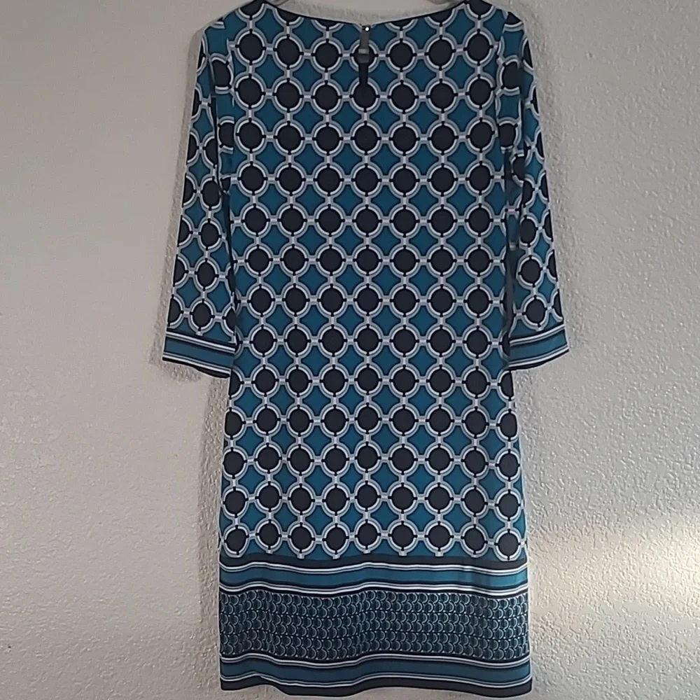 White House Black Market XS Teal Black and White  Geometrical Dress - Picture 8 of 9